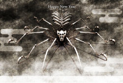 Rule 34 | 3d, bone, bug, deino (deino3330), highres, honekumo, monochrome, new year, no humans, original, skeleton, spider
