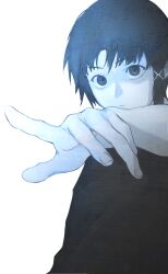 Rule 34 | 1girl, black shirt, brown eyes, brown hair, closed mouth, dorothy xi, greyscale, hair ornament, hairclip, highres, index finger raised, iwakura lain, looking at viewer, monochrome, pointing, pointing at viewer, pointing forward, serial experiments lain, shirt, short hair, solo