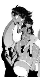 Rule 34 | 1girl, alternate costume, blush, closed mouth, collared shirt, dinosaur, formal, greyscale, hair behind ear, herosaurus (omori), high heels, highres, long hair, long sleeves, mari (faraway) (omori), mari (omori), monochrome, ogenki shrimp, omori, shirt, sitting, suit