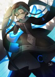 Rule 34 | 1girl, :o, absurdres, brown hat, bug miku (project voltage), commentary, creatures (company), dress, game freak, gloves, glowing, green hair, hands up, hat, hatsune miku, highres, insect wings, legitrebelrose, long hair, long sleeves, looking at viewer, nail polish, necktie, nintendo, open mouth, pokemon, project voltage, sidelocks, single glove, solo, twintails, vocaloid, wings