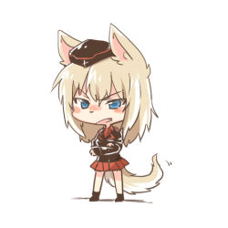 Rule 34 | 10s, 1girl, animal ears, blue eyes, crossed arms, dog ears, fang, girls und panzer, grey hair, hat, itsumi erika, kemonomimi mode, lowres, rebecca (keinelove), school uniform, skirt, solo, tail