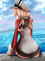 Rule 34 | 10s, 1girl, anchor hair ornament, aqua eyes, bad id, bad pixiv id, hair ornament, hat, kantai collection, long sleeves, looking at viewer, looking back, microskirt, military, military uniform, peaked cap, prinz eugen (kancolle), skirt, solo, tokoi, twintails, uniform