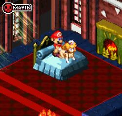 Rule 34 | 1boy, 1girl, all fours, animated, artist logo, artist name, bed, bouncing breasts, breasts, crown, doggystyle, elbow gloves, facial hair, fireplace, gloves, hetero, indoors, looping animation, mario, mario (series), mayin, medium breasts, mustache, nintendo, nude, on bed, pixel art, princess peach, sex, sex from behind, super mario rpg, video, white gloves