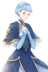 Rule 34 | 1girl, blue hair, braid, brown eyes, chizu (fiute), choker, crown braid, dress, fire emblem, fire emblem: three houses, gold trim, highres, jewelry, looking at viewer, marianne von edmund, necklace, nintendo, open mouth, ornament, pendant, smile, solo