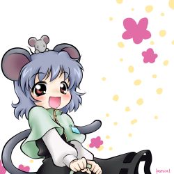 Rule 34 | 1girl, animal ears, blue hair, blush, female focus, highres, jewelry, kotomi (artist), kotomi (happy colors), mouse (animal), mouse ears, mouse tail, nazrin, pendant, red eyes, solo, tail, touhou