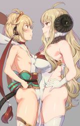 Rule 34 | 2girls, ahoge, andira (granblue fantasy), anila (granblue fantasy), animal ears, antenna hair, armpit hair, armpits, ass, asymmetrical docking, bare arms, bare shoulders, blonde hair, blunt bangs, blush, breast contest, breast press, breasts, cleavage, closed mouth, detached collar, draph, elbow gloves, erune, eye contact, female pubic hair, from side, gloves, granblue fantasy, grey background, groin, hand on own hip, hands on own hips, highres, horns, large breasts, lips, loincloth, long hair, looking at another, monkey ears, monkey girl, monkey tail, multiple girls, obi, one side up, orange eyes, profile, pubic hair, red eyes, revealing clothes, sash, shiny skin, sideboob, simple background, small breasts, smug, standing, sunao (souis), tail, tassel, thighhighs, thighs, very long hair, wavy hair, white gloves, white legwear, white thighhighs, yellow legwear