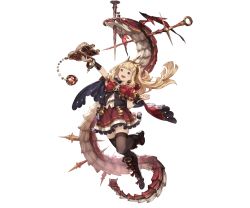 Rule 34 | 10s, 1girl, :d, animal, bangle, black footwear, black thighhighs, blonde hair, blood, blush, book, boots, bow, bracelet, bracer, cagliostro (granblue fantasy), creature, dragon, full body, granblue fantasy, holding, holding book, jewelry, long hair, minaba hideo, nail, official art, open book, open mouth, ouroboros (granblue fantasy), purple eyes, red bow, red skirt, skirt, smile, solo, thighhighs, tiara, transparent background, vial, zettai ryouiki