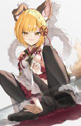 Rule 34 | 1girl, absurdres, against glass, animal ear fluff, animal ears, anus, arm support, black choker, black pantyhose, blonde hair, braid, breasts, brown eyes, choker, closed mouth, clothing aside, covered anus, covered navel, dog ears, dog tail, erune, feet, from below, granblue fantasy, highres, hyouta (yoneya), japanese clothes, looking at viewer, nipples, pantyhose, rope, self wedgie, shimenawa, short hair, sideless outfit, small breasts, smile, soles, solo, squatting, tail, toes, vajra (granblue fantasy)