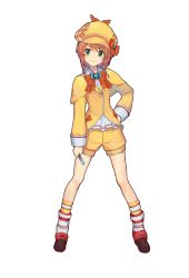 Rule 34 | 10s, 1girl, capelet, deerstalker, full body, green eyes, hand on own hip, hat, highres, holding, long sleeves, looking at viewer, nonoya nayori, official art, orange hair, short hair, shorts, simple background, sleeve cuffs, smile, solo, tantei opera milky holmes, toys drive, white background, yuzurizaki nero
