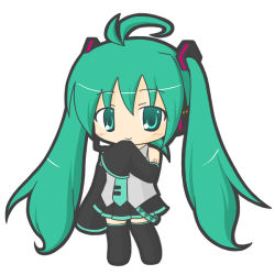 Rule 34 | 1girl, ahoge, bare shoulders, black footwear, black skirt, black thighhighs, blush, boots, chibi, closed mouth, commentary request, detached sleeves, full body, green eyes, green hair, grey shirt, hair between eyes, hatsune miku, headphones, headset, long hair, long sleeves, looking at viewer, pleated skirt, ri-net, shirt, simple background, skirt, sleeveless, sleeveless shirt, sleeves past fingers, sleeves past wrists, smile, solo, standing, thigh boots, thighhighs, twintails, very long hair, vocaloid, white background, wide sleeves