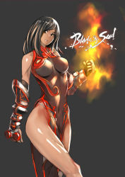 Rule 34 | 10s, 1girl, bare shoulders, black hair, blade &amp; soul, breasts, china dress, chinese clothes, dress, elbow gloves, fire, gloves, impossible clothes, impossible dress, large breasts, legs, long hair, panties, side slit, solo, string panties, thighs, underwear, unizama, white panties