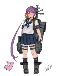 Rule 34 | 1girl, absurdres, akebono (kancolle), animal, bell, black socks, blue ribbon, blue skirt, breasts, closed mouth, commentary request, dated, flower, full body, green sailor collar, grey footwear, hair bell, hair between eyes, hair flower, hair ornament, highres, inica, jingle bell, kantai collection, long hair, looking at viewer, machinery, neck ribbon, pleated skirt, purple eyes, purple hair, rabbit, ribbon, sailor collar, school uniform, serafuku, shirt, short sleeves, side ponytail, signature, skirt, small breasts, socks, solo, standing, very long hair, white shirt