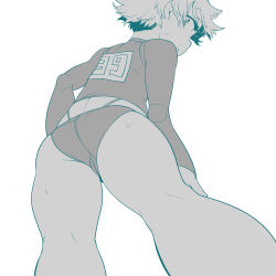 Rule 34 | 1boy, androgynous, ass, from behind, greyscale, highleg, highleg panties, highres, looking back, male focus, monochrome, omiya (louise-louis-lucille), original, panties, short hair, solo, sweat, thong, track uniform, trap, underwear