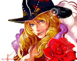 Rule 34 | 1boy, bad id, bad pixiv id, black hat, blonde hair, blue eyes, cavendish, cowboy hat, dressrosa, flower, flower in mouth, hat, long hair, looking at viewer, male focus, mouth hold, one piece, open collar, petals, portrait, red flower, red rose, rose, smile, solo, sparkle, tsuyomaru