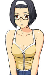 Rule 34 | 1girl, breasts, cleavage, glasses, hairband, lowres, original, solo, yizumi