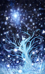 Rule 34 | 1girl, blue theme, braid, dress, fantasy, highres, long hair, magic, original, sakimori (hououbds), sky, solo, standing, star (sky), starry sky, tree