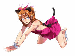 Rule 34 | 10s, 1girl, all fours, animal ears, bad id, bad pixiv id, bare shoulders, barefoot, blue eyes, blush, breasts, brown hair, cat ears, cat tail, cleavage, dress, feet, houjou hibiki, kemomomimi mode, kemonomimi mode, long hair, open mouth, panties, panty pull, precure, rumo, smile, solo, suite precure, tail, underwear, wrist cuffs