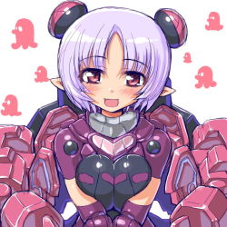 Rule 34 | 10s, 1girl, :d, bad id, bad pixiv id, blush, breasts squeezed together, breasts, busou shinki, dd (ijigendd), doll joints, joints, maryceles, octopus, open mouth, pointy ears, purple hair, red eyes, short hair, smile, solo
