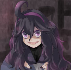 Rule 34 | 10s, 1girl, @ @, ahoge, bad id, bad pixiv id, bags under eyes, black nails, breasts, creatures (company), fingernails, game freak, hairband, hanging breasts, hex maniac (pokemon), highres, long hair, looking at viewer, messy hair, nail polish, nintendo, npc trainer, open mouth, pale skin, pokemon, pokemon xy, purple eyes, purple hair, ribbon, sharp fingernails, solo, very long hair, yuno (mioalice)