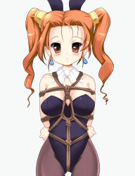 Rule 34 | 1girl, alternate costume, animal ears, arms behind back, bad id, bad pixiv id, bdsm, blush, bondage, bound, box tie, breasts, covered erect nipples, crotch rope, dragon quest, dragon quest viii, earrings, fake animal ears, fishnet pantyhose, fishnets, jessica albert, jewelry, large breasts, leotard, matching hair/eyes, milk (artist), milk (pixiv178138), orange eyes, orange hair, pantyhose, playboy bunny, rabbit ears, rope, shibari, shibari over clothes, solo, square enix, twintails