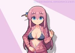 Rule 34 | 1girl, animated, black bra, blue eyes, bocchi the rock!, bouncing breasts, bra, breasts, breasts out, demonlordraizen, gotoh hitori, large breasts, long hair, pink hair, pixel art, tagme, underwear, video