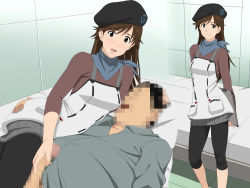 Rule 34 | 1boy, 1girl, age difference, bed, blush, breasts, brown hair, censored, cottage, fat, fat man, hat, censored, hetero, highres, identity censor, long hair, mosaic censoring, neon genesis evangelion, penis, small breasts, suzuhara sakura, tagme, ugly man