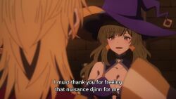 Rule 34 | 1boy, 1girl, animated, anime screenshot, black gloves, blonde hair, breasts, brown eyes, brown hair, center opening, cleavage, clothing cutout, collarbone, damalynas, detached sleeves, dress, fingerless gloves, gloves, golden haired hero (lv2 cheat), hair ornament, hand on own hip, hat, highres, large breasts, long hair, looking at viewer, lv2 kara cheat datta moto yuusha kouho no mattari isekai life, magic circle, navel cutout, o-ring, o-ring dress, open mouth, pelvic curtain, possessed, purple dress, purple hat, purple thighhighs, sideboob, smile, smoke, sound, tagme, thigh strap, thighhighs, thighs, toes, tsuya (lv2 cheat), video, white dress, white gloves, witch, witch hat