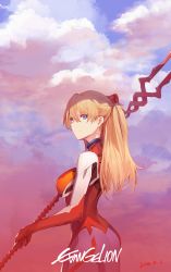 Rule 34 | 1girl, absurdres, artist request, ass, blue eyes, blue sky, bodysuit, breasts, curvy, evangelion: 3.0 you can (not) redo, floating hair, hair ornament, highres, holding, holding polearm, holding weapon, interface headset, lance of longinus (evangelion), large breasts, long hair, looking at viewer, neon genesis evangelion, plugsuit, polearm, rebuild of evangelion, red bodysuit, shiny clothes, sky, smile, solo, souryuu asuka langley, standing, weapon