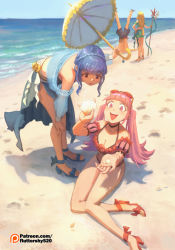 Rule 34 | 1boy, 3girls, alternate costume, bare legs, beach, bent over, bikini, black choker, black shorts, blonde hair, blue bikini, blue footwear, blue hair, blue sky, blunt bangs, braid, breasts, brown eyes, buried, choker, cleavage, commentary, crown braid, day, detached sleeves, english commentary, eyewear on head, fire emblem, fire emblem: three houses, fire emblem heroes, frilled bikini, frills, full body, glint, green bikini, green little, halterneck, hand on own hip, hand on own knee, high heel sandals, high heels, hilda valentine goneril, holding, holding shell, holding umbrella, holding weapon, ingrid brandl galatea, long hair, marianne von edmund, matching hair/eyes, medium breasts, medium hair, multiple girls, navel, nintendo, ocean, official alternate costume, open mouth, outdoors, parasol, patreon logo, patreon username, pink bikini, pink eyes, pink hair, polearm, red bikini, red footwear, sandals, sarong, seashell, see-through, see-through sleeves, shadow, shell, shorts, sidelocks, sky, smile, spear, standing, stomach, sunglasses, sunglasses on head, swimsuit, sylvain jose gautier, thighs, top-down bottom-up, twintails, umbrella, watermark, weapon, web address