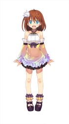 Rule 34 | 1girl, blue eyes, brown hair, detached sleeves, dress, full body, hairband, looking at viewer, onono imoko, open mouth, rance (series), round teeth, short hair, simple background, skirt, solo, teeth, white background