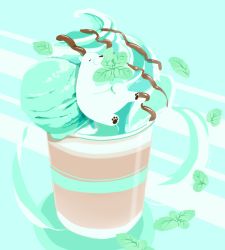 Rule 34 | animal, bear, chai (drawingchisanne), chocolate syrup, commentary request, cup, dessert, food, food focus, holding, ice cream, mint, no humans, on food, original, polar bear, signature, simple background, sitting on food, undersized animal, whipped cream