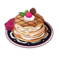 Rule 34 | artist request, berry, chocolate, commentary, dessert, english commentary, flower, food, food focus, game cg, genshin impact, leaf, lighter-than-air pancake (genshin impact), lowres, mint, no humans, official art, pancake, plate, red flower, red rose, rose, simple background, still life, third-party source, transparent background, whipped cream