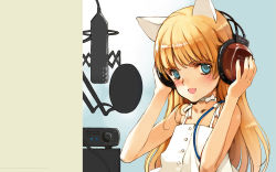 Rule 34 | animal ears, blush, cat ears, copyright request, flat chest, headphones, highres, long hair, ooyari ashito, wallpaper