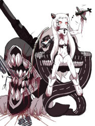 Rule 34 | 10s, 1girl, abyssal ship, aircraft, airfield princess, airplane, arrow (projectile), blood, bow (weapon), breasts, horns, kantai collection, long hair, monster girl, musical note, ogawa-syou, ogawa shou, pale skin, quaver, red eyes, runway, sketch, small breasts, solo, spoken musical note, toy, weapon, white hair