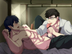 Rule 34 | 2boys, abs, ao no exorcist, bara, blush, brothers, fellatio, incest, licking, male focus, multiple boys, muscular, okumura rin, okumura yukio, oral, pectorals, pointy ears, siblings, source request, tagme, undressing, yaoi