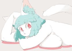 Rule 34 | 1girl, breasts, domenica, furry, furry female, green hair, highres, nude, red eyes, sasamino, short hair, smile, solo