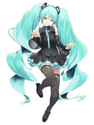 Rule 34 | 1girl, aqua eyes, aqua hair, bare shoulders, black shirt, blouse, blue eyes, blue hair, blue nails, blue necktie, breasts, closed mouth, collared shirt, commentary request, detached sleeves, full body, grey footwear, grey skirt, grey thighhighs, hair between eyes, hair ornament, hatsune miku, hatsune miku (nt), highres, layered sleeves, long hair, looking at viewer, nail polish, necktie, rsk (tbhono), see-through, see-through sleeves, shirt, shoes, shoulder tattoo, simple background, skindentation, skirt, sleeveless, sleeveless shirt, smile, solo, tattoo, thighhighs, twintails, very long hair, vocaloid, white background, wide sleeves, zettai ryouiki