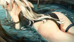 Rule 34 | 1girl, arknights, ass, female focus, one-piece swimsuit, shining (arknights), solo, swimsuit, white hair, ygxdl