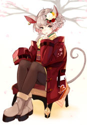 Rule 34 | 1girl, absurdres, animal ears, blurry, blurry foreground, blush, boots, brown footwear, brown kimono, brown pantyhose, chinese zodiac, commentary request, depth of field, ear piercing, floral print, flower, fur-trimmed boots, fur trim, grey hair, hair flower, hair ornament, hand up, highres, jacket, japanese clothes, kimono, long sleeves, looking at viewer, lumo 1121, mouse ears, mouse girl, mouse tail, multicolored hair, obi, open clothes, open jacket, open mouth, original, pantyhose, piercing, pink hair, print kimono, red flower, red jacket, sash, short hair, sleeves past fingers, sleeves past wrists, solo, tail, teeth, tree, two-tone hair, upper teeth only, white flower, year of the rat
