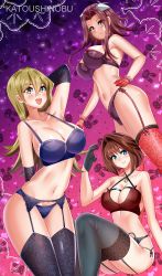 Rule 34 | 3girls, absurdres, armpits, artist name, artist request, ass, blonde hair, blue eyes, bra, breasts, brown hair, cleavage, curvy, gloves, gradient background, hair ornament, hand on own hip, highleg, highleg panties, highres, izayoi aki, katou shinobu, large breasts, lingerie, long hair, looking at viewer, mazaki anzu, multiple girls, navel, open mouth, panties, red eyes, red hair, shiny clothes, shiny skin, short hair, smile, tenjouin asuka, thighhighs, underwear, yellow eyes, yu-gi-oh!, yu-gi-oh! 5d&#039;s, yu-gi-oh! duel monsters, yu-gi-oh! gx