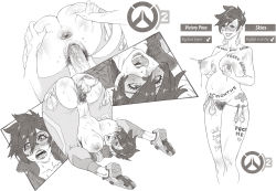 Rule 34 | 1boy, 1girl, anus, ass, ass grab, blush, grabbing another&#039;s breast, breasts, goggles, grabbing, greyscale, grin, head out of frame, hetero, highres, lactation, large breasts, monochrome, multiple views, nipple piercing, nipples, overwatch, overwatch 1, piercing, pregnant, pussy, saliva, sex, short hair, simple background, smile, sweat, teeth, tongue, tongue out, torn clothes, tracer (overwatch), vaginal