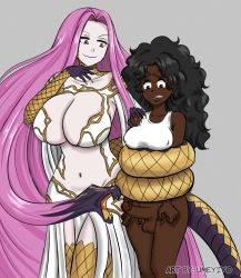 Rule 34 | 2girls, bdsm, black hair, bondage, bound, breasts, censored, clothes, dark-skinned female, dark skin, erection, fate/grand order, fate (series), futanari, gorgon (fate), highres, huge breasts, long hair, medium breasts, medium hair, medusa (fate), mosaic censoring, multiple girls, open clothes, partially undressed, penis, pink eyes, pink hair, restrained, rider, scared, smile, testicles, umeyiyo, very long hair