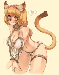 Rule 34 | 00s, 1girl, animal ears, ass, blonde hair, blush, breasts, cat ears, cat girl, cat tail, final fantasy, final fantasy xi, hairband, heart, long hair, mithra (ff11), panties, rikose, solo, tail, thigh strap, underwear