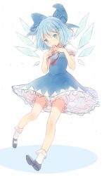 Rule 34 | 1girl, black footwear, blue bow, blue dress, blue eyes, blue hair, bow, cirno, closed mouth, commentary, dress, english commentary, fingers together, frilled dress, frills, full body, hair bow, hitsukuya, ice, looking at viewer, mary janes, neck ribbon, puffy short sleeves, puffy sleeves, red ribbon, ribbon, shoes, short sleeves, simple background, sketch, smile, socks, solo, steepled fingers, touhou, unfinished, white background, white socks, wings