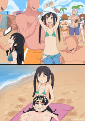 Rule 34 | 4boys, 4girls, after rape, aftersex, akiyama mio, armpits, arms up, artist name, beach, before and after, bikini, black eyes, black hair, blue bikini, blush, breasts, brown eyes, brown hair, bukkake, cellphone, closed mouth, clothes pull, collarbone, cum, cum in mouth, cum on body, cum on hair, cum on upper body, dated, day, dot nose, empty eyes, eyebrows, faceless, faceless male, facial, green bikini, group sex, hair ornament, hairclip, half-closed eyes, hand gesture, hetero, highres, hirasawa yui, holding head, inkhaiku, k-on!, long hair, long twintails, looking at viewer, looking up, lying, medium breasts, money, multiple boys, multiple girls, nakano azusa, navel, nipples, ocean, on back, open mouth, orange bikini, outdoors, phone, pink bikini, pointing, prostitution, short hair, shorts, shorts pull, side-tie bikini bottom, sitting, small breasts, smartphone, standing, striped bikini, striped clothes, swimsuit, tainaka ritsu, tears, teeth, tongue, twintails, undressing, v