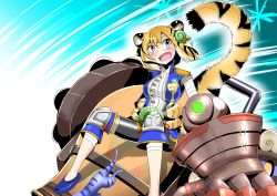 Rule 34 | 1girl, animal ears, chinese clothes, claw (weapon), duel monster, fangs, highres, purple eyes, smile, tail, tiger, tiger girl, weapon, yu-gi-oh!, yuu-gi-ou, yu-gi-oh! duel monsters, zoodiac tigress