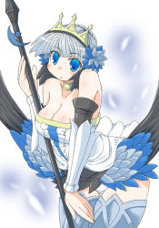 Rule 34 | 1girl, armor, armored dress, blue eyes, breasts, cleavage, dress, gwendolyn (odin sphere), naitou, naitou kouse, odin sphere, panties, pantyshot, solo, strapless, strapless dress, underwear
