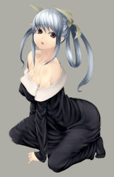 Rule 34 | 1girl, arc system works, bare shoulders, blue hair, breasts, brown eyes, cleavage, covered erect nipples, dizzy (guilty gear), female focus, full body, guilty gear, long hair, simple background, solo, toshi makoto