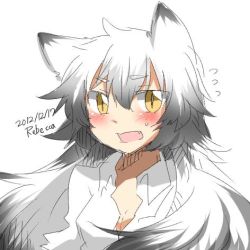 Rule 34 | 1girl, animal ears, artist name, bad id, bad twitter id, blush, dated, fang, fox ears, fox tail, long hair, lowres, open mouth, original, rebecca (keinelove), shirogane mitsuki, signature, silver hair, solo, tail, yellow eyes