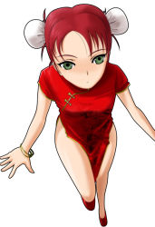 Rule 34 | 00s, bracelet, bun cover, china dress, chinese clothes, double bun, dress, green eyes, jewelry, juliet nao zhang, looking up, my-hime, my-otome, red hair, solo, yuuki nao